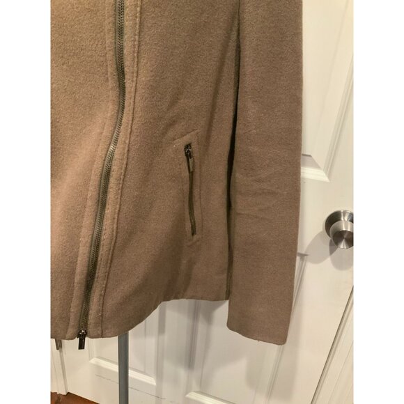 BCBG Max Azria Brown Asymmetrical Wool Blend Coat, Size Large - Picture 4 of 9